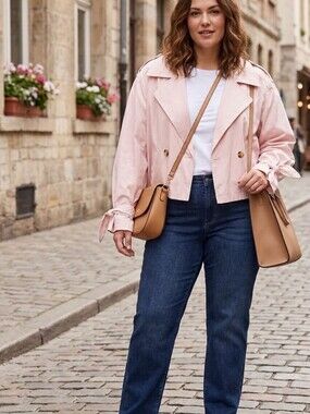 Nwt Lane Bryant Size 1X Plus Size Womens Cropped Pink Trench Coat